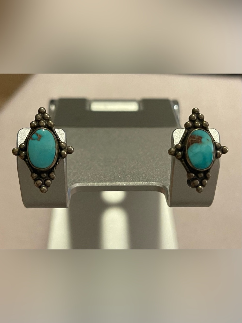Vintage Mid-Century Southwestern Sterling Silver & Turquoise Screw-Back Earrings